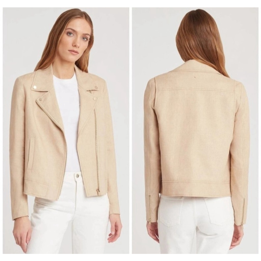 Cuyana Jacket Moto Women’s Size X-Small Beige Linen Blend Long Sleeve Zip Up